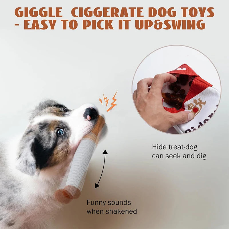 "Funny Plush Cigarette Dog Toy – Durable, Squeaky & Teeth-Cleaning Chew Toy for Playful Pups!"