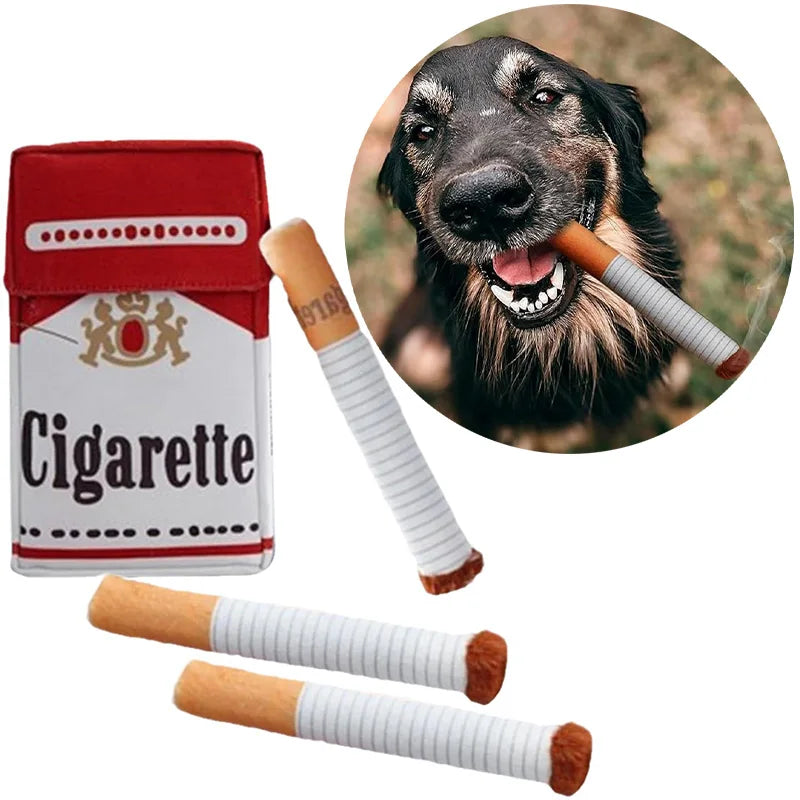 "Funny Plush Cigarette Dog Toy – Durable, Squeaky & Teeth-Cleaning Chew Toy for Playful Pups!"