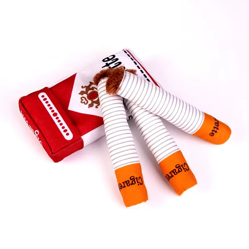 "Funny Plush Cigarette Dog Toy – Durable, Squeaky & Teeth-Cleaning Chew Toy for Playful Pups!"